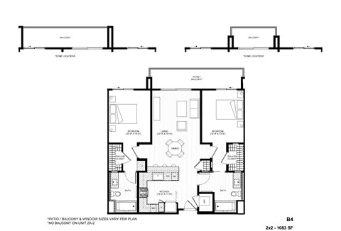 Floor plan for 2 beds, 2 baths, 1083 sqft